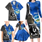 Custom Magpies Football And Eels Rugby Family Matching Long Sleeve Bodycon Dress and Hawaiian Shirt Dynamic Style
