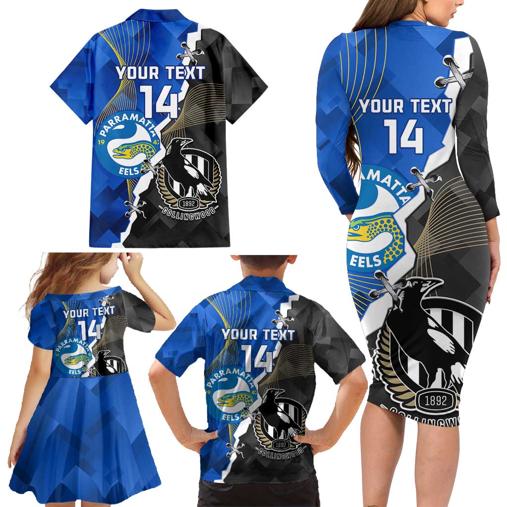 Custom Magpies Football And Eels Rugby Family Matching Long Sleeve Bodycon Dress and Hawaiian Shirt Dynamic Style