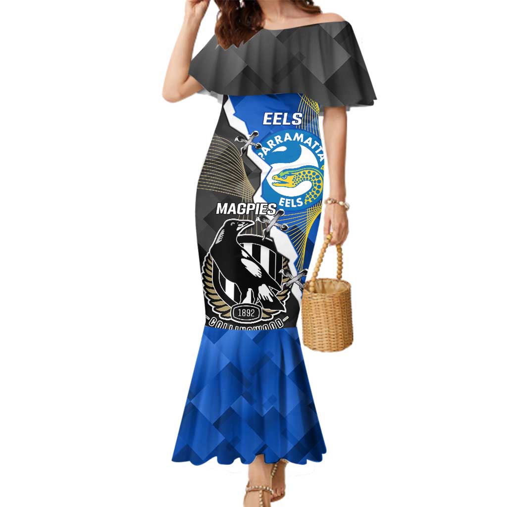 Custom Magpies Football And Eels Rugby Family Matching Mermaid Dress and Hawaiian Shirt Dynamic Style