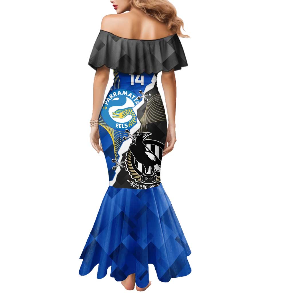Custom Magpies Football And Eels Rugby Family Matching Mermaid Dress and Hawaiian Shirt Dynamic Style