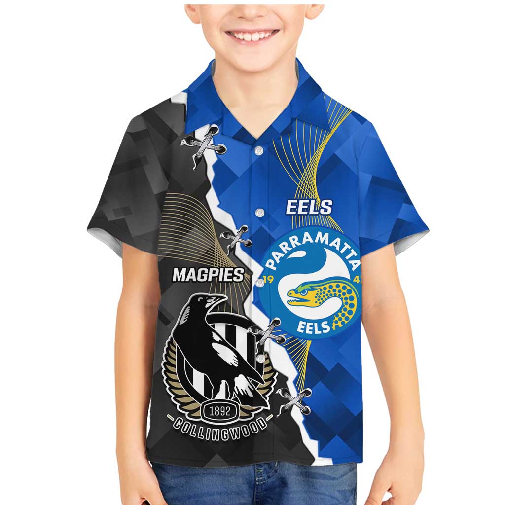 Custom Magpies Football And Eels Rugby Family Matching Mermaid Dress and Hawaiian Shirt Dynamic Style
