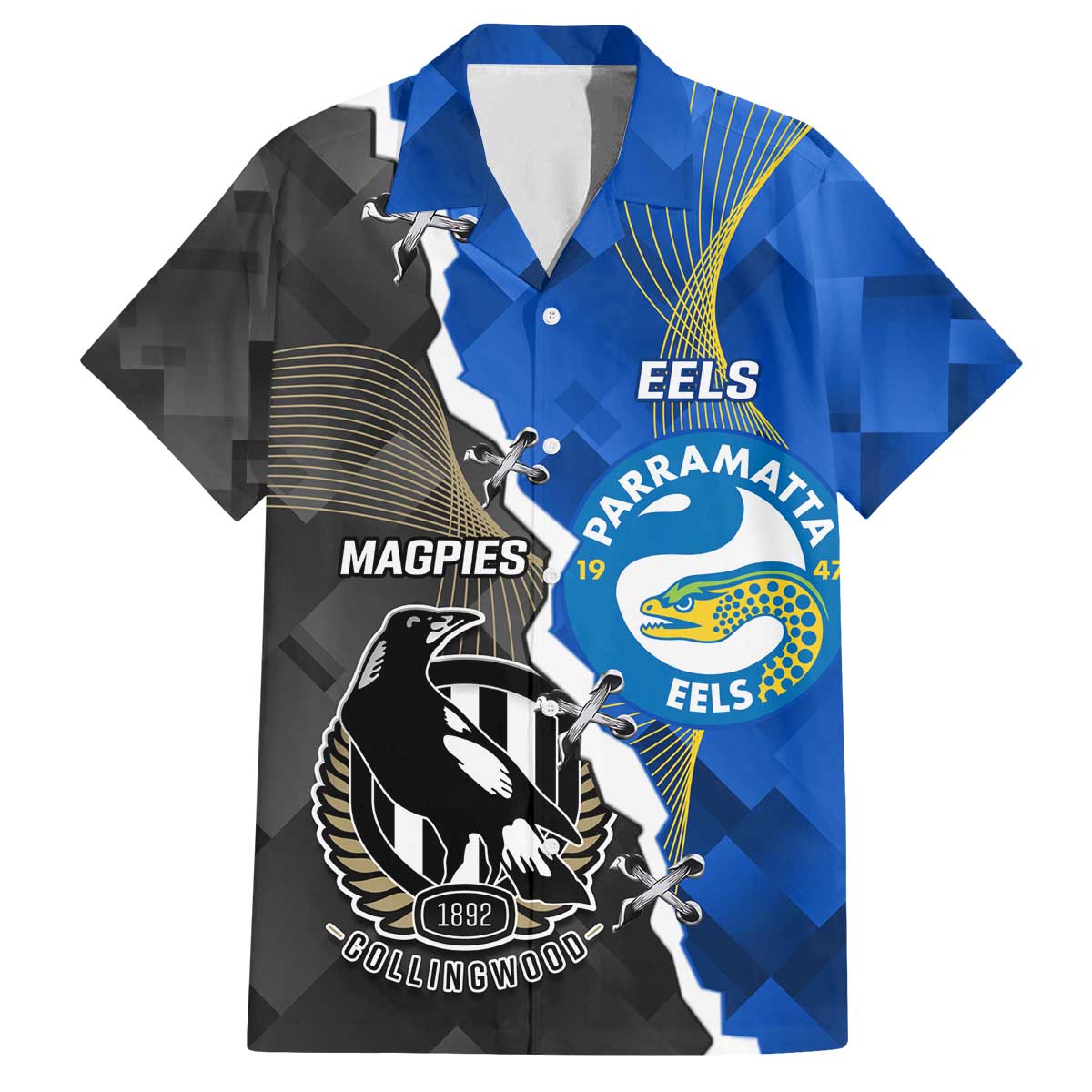 Custom Magpies Football And Eels Rugby Family Matching Off The Shoulder Long Sleeve Dress and Hawaiian Shirt Dynamic Style