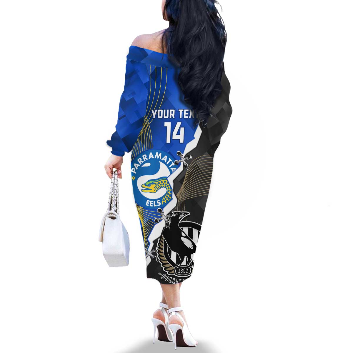 Custom Magpies Football And Eels Rugby Family Matching Off The Shoulder Long Sleeve Dress and Hawaiian Shirt Dynamic Style