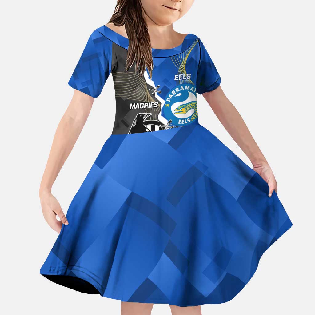 Custom Magpies Football And Eels Rugby Family Matching Off Shoulder Maxi Dress and Hawaiian Shirt Dynamic Style