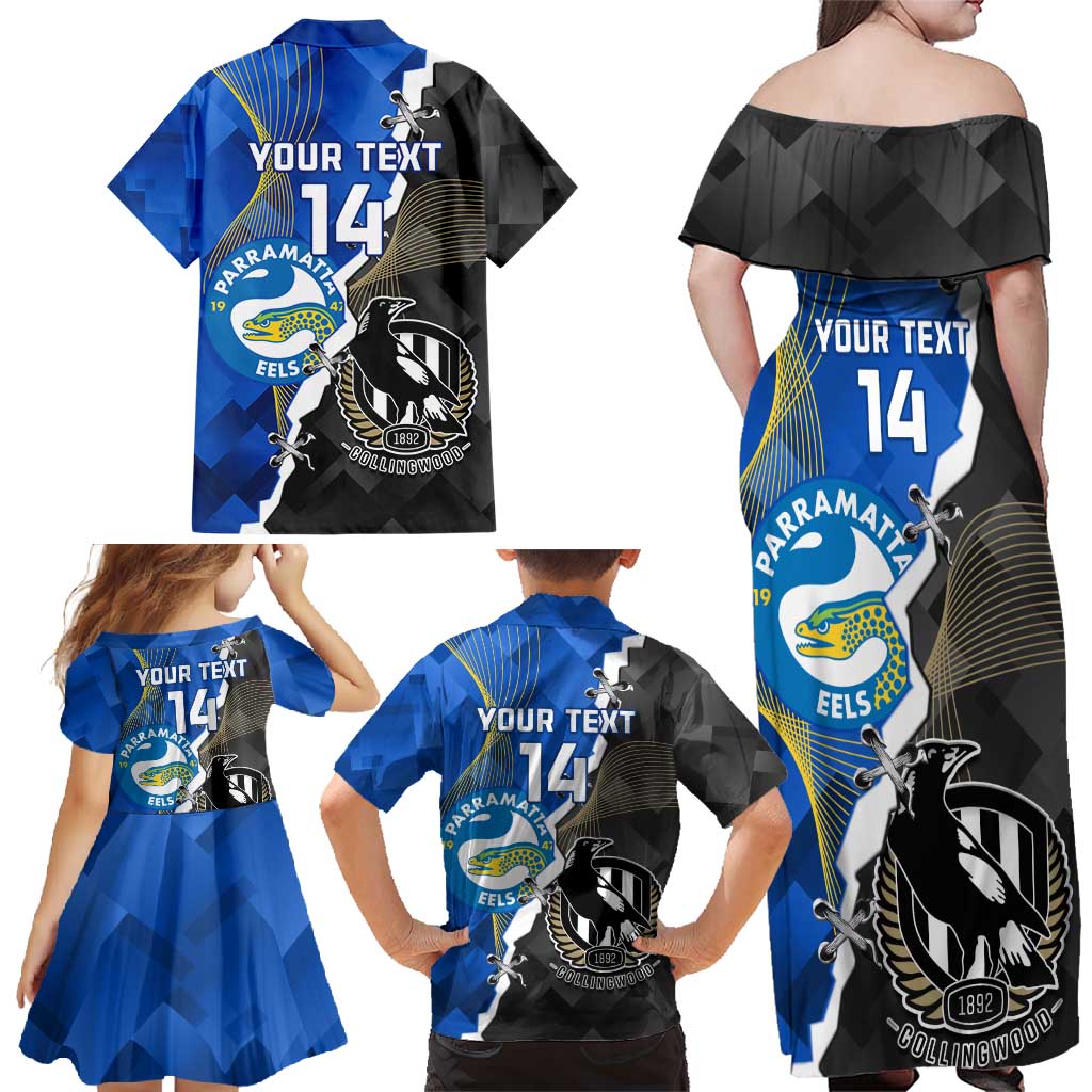 Custom Magpies Football And Eels Rugby Family Matching Off Shoulder Maxi Dress and Hawaiian Shirt Dynamic Style