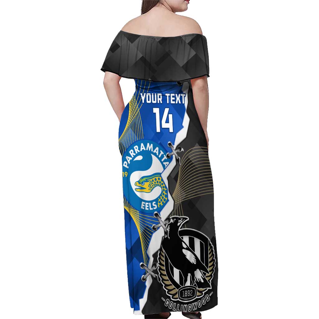 Custom Magpies Football And Eels Rugby Family Matching Off Shoulder Maxi Dress and Hawaiian Shirt Dynamic Style