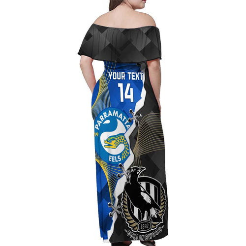 Custom Magpies Football And Eels Rugby Family Matching Off Shoulder Maxi Dress and Hawaiian Shirt Dynamic Style