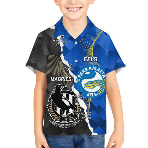 Custom Magpies Football And Eels Rugby Family Matching Off Shoulder Maxi Dress and Hawaiian Shirt Dynamic Style