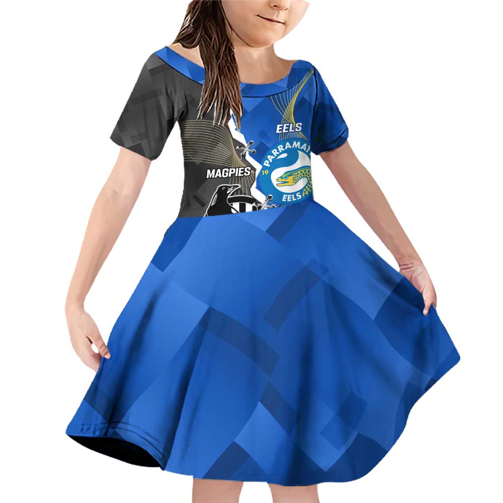 Custom Magpies Football And Eels Rugby Family Matching Off Shoulder Short Dress and Hawaiian Shirt Dynamic Style