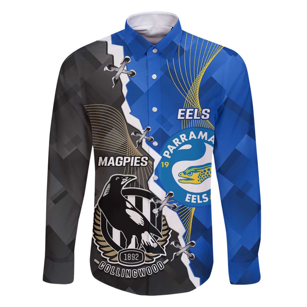 Custom Magpies Football And Eels Rugby Family Matching Off Shoulder Short Dress and Hawaiian Shirt Dynamic Style