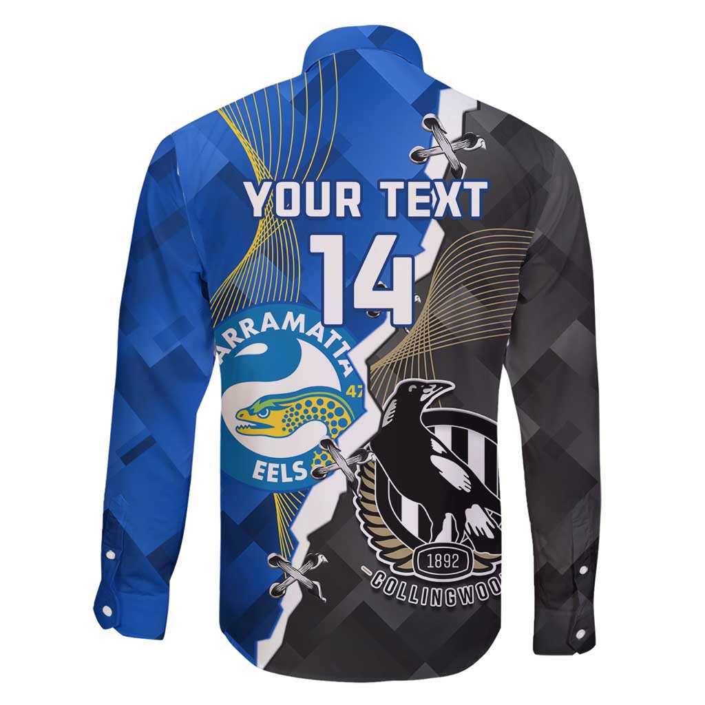 Custom Magpies Football And Eels Rugby Family Matching Off Shoulder Short Dress and Hawaiian Shirt Dynamic Style