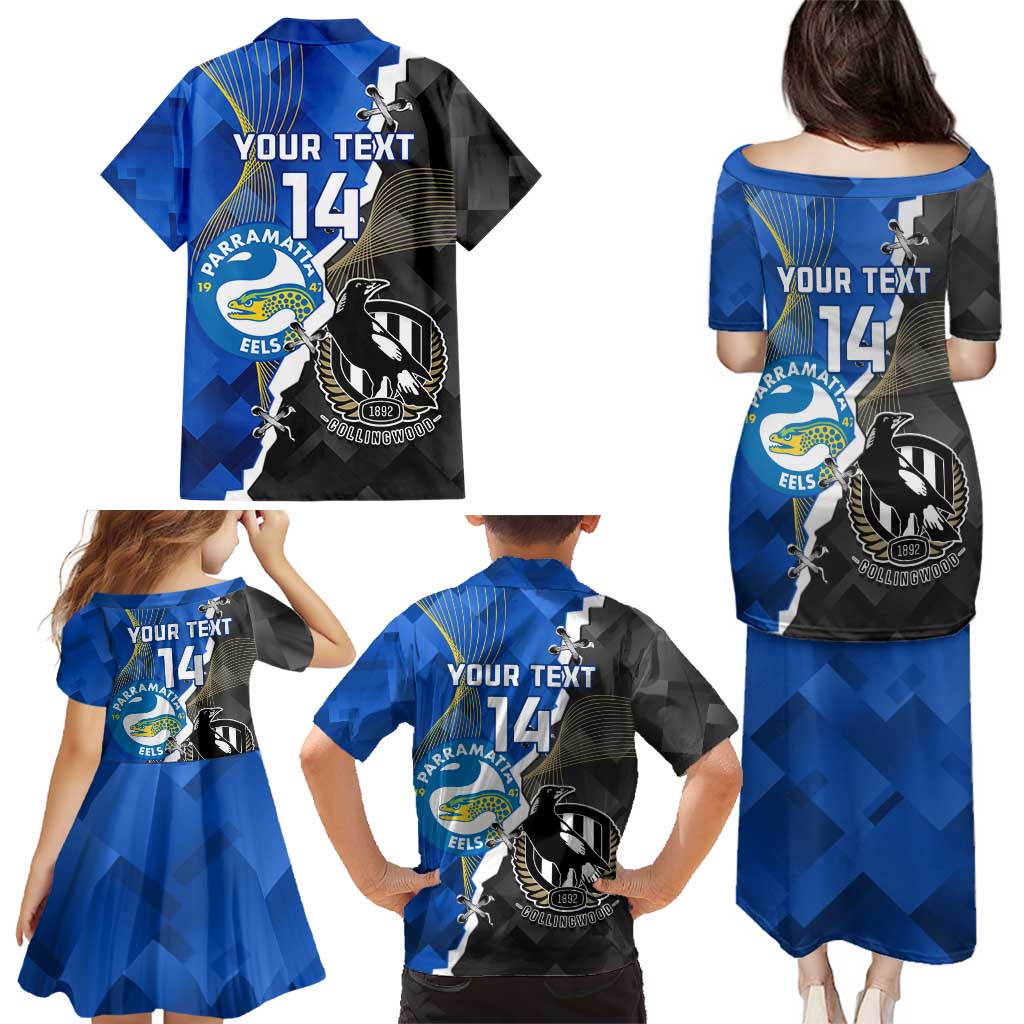 Custom Magpies Football And Eels Rugby Family Matching Puletasi and Hawaiian Shirt Dynamic Style