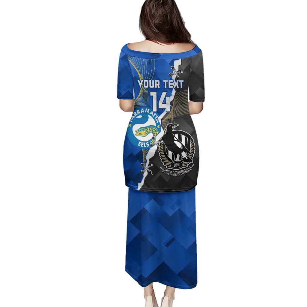 Custom Magpies Football And Eels Rugby Family Matching Puletasi and Hawaiian Shirt Dynamic Style