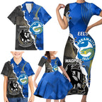 Custom Magpies Football And Eels Rugby Family Matching Short Sleeve Bodycon Dress and Hawaiian Shirt Dynamic Style