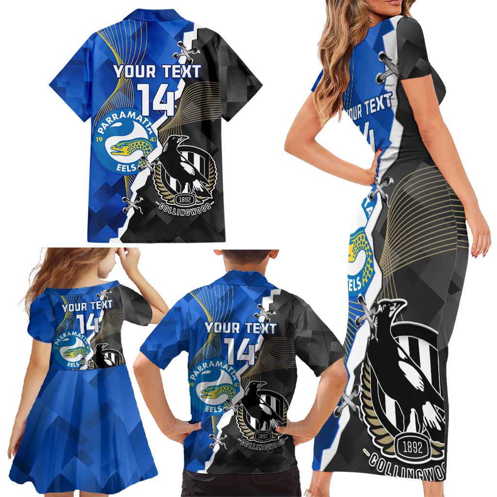 Custom Magpies Football And Eels Rugby Family Matching Short Sleeve Bodycon Dress and Hawaiian Shirt Dynamic Style