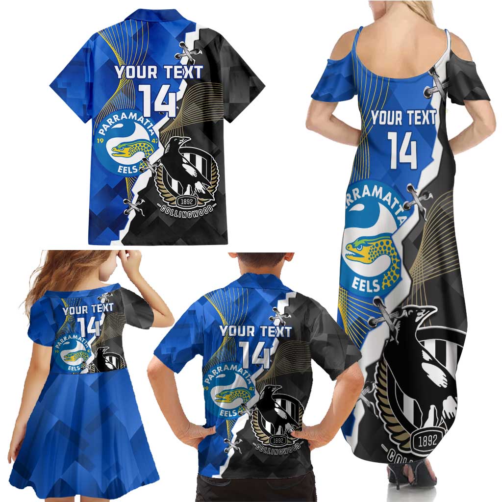 Custom Magpies Football And Eels Rugby Family Matching Summer Maxi Dress and Hawaiian Shirt Dynamic Style