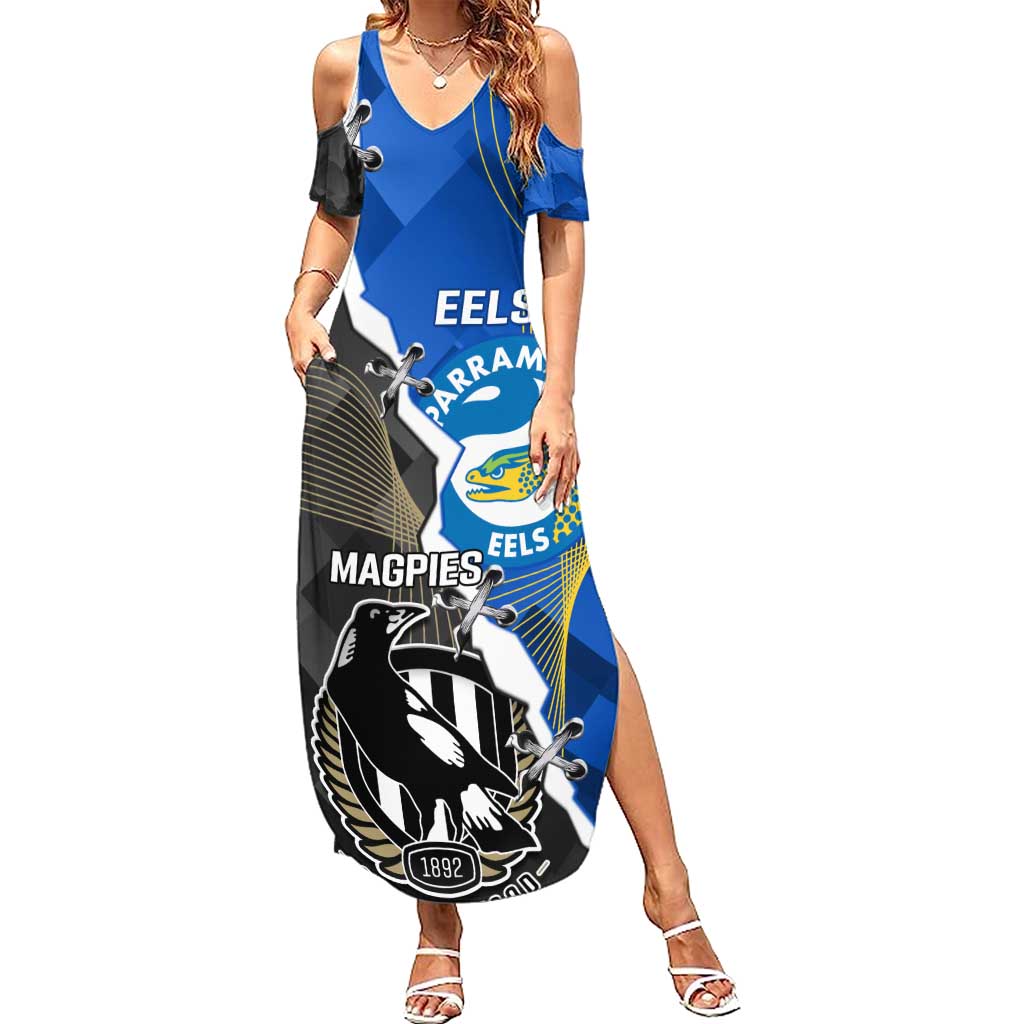 Custom Magpies Football And Eels Rugby Family Matching Summer Maxi Dress and Hawaiian Shirt Dynamic Style