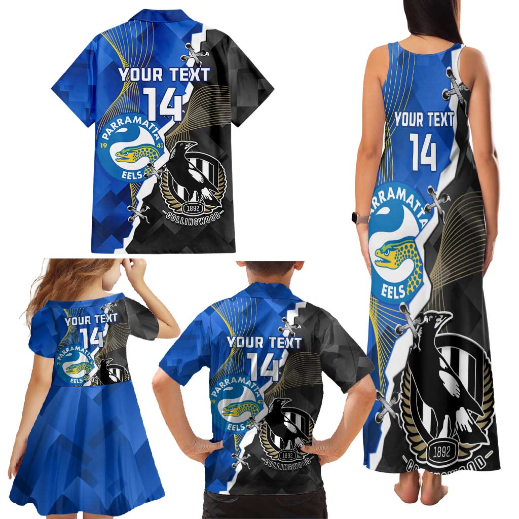Custom Magpies Football And Eels Rugby Family Matching Tank Maxi Dress and Hawaiian Shirt Dynamic Style
