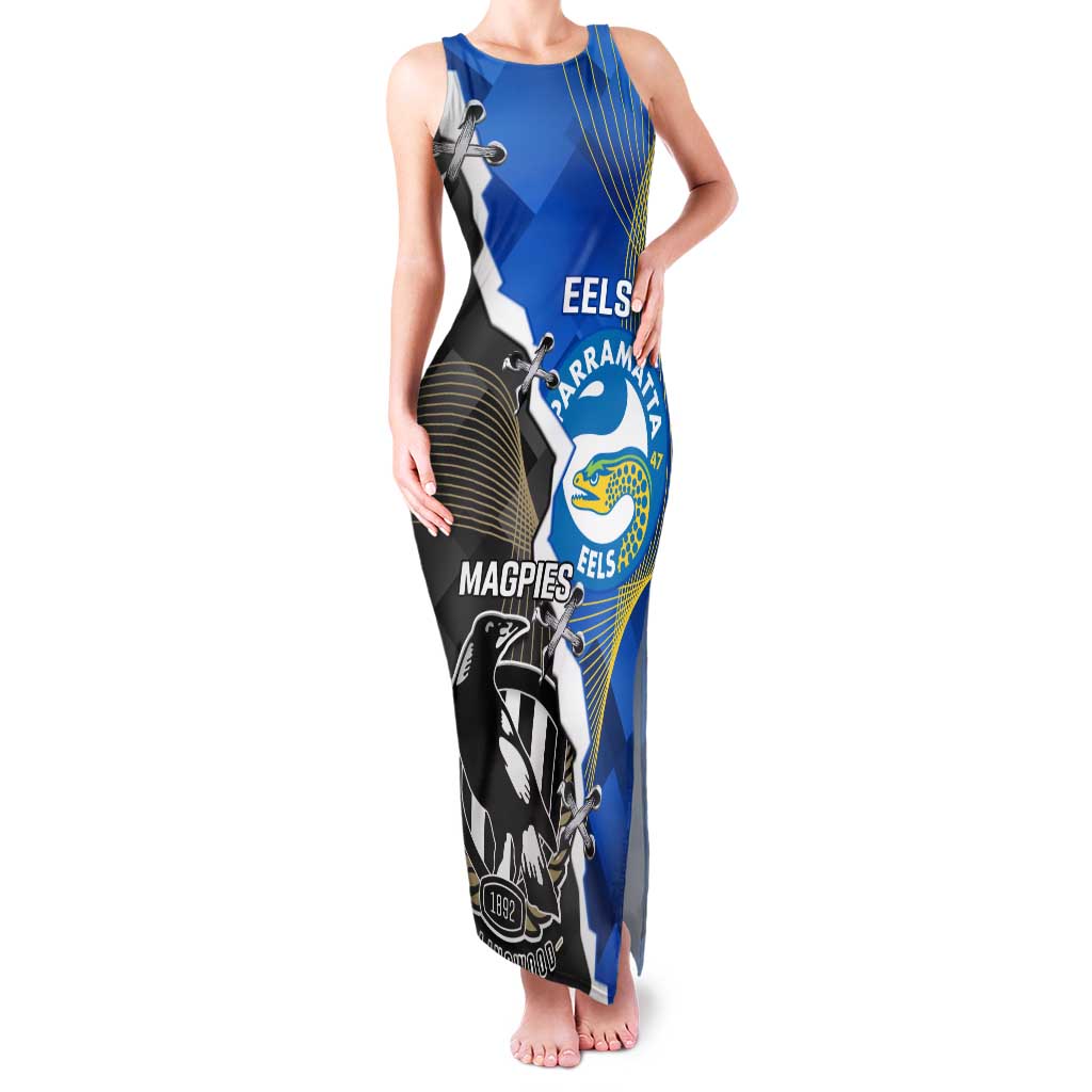 Custom Magpies Football And Eels Rugby Family Matching Tank Maxi Dress and Hawaiian Shirt Dynamic Style