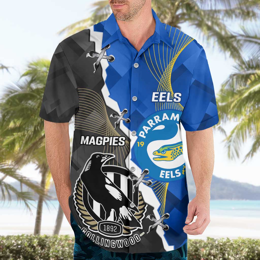 Custom Magpies Football And Eels Rugby Hawaiian Shirt Dynamic Style