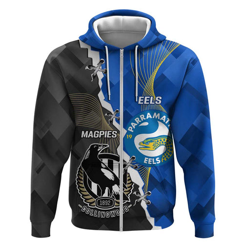 Custom Magpies Football And Eels Rugby Hoodie Dynamic Style