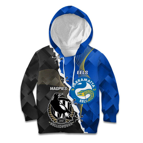Custom Magpies Football And Eels Rugby Kid Hoodie Dynamic Style