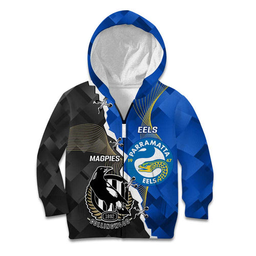 Custom Magpies Football And Eels Rugby Kid Hoodie Dynamic Style