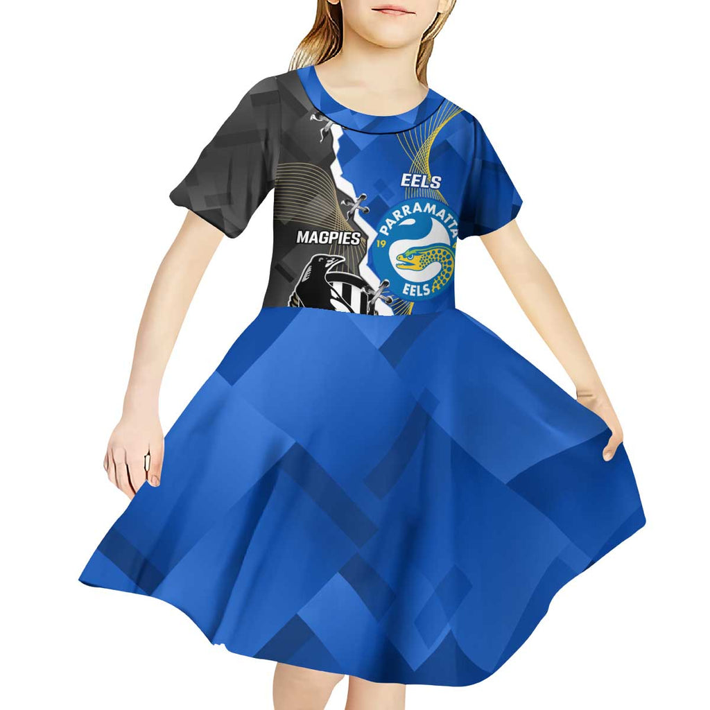 Custom Magpies Football And Eels Rugby Kid Short Sleeve Dress Dynamic Style