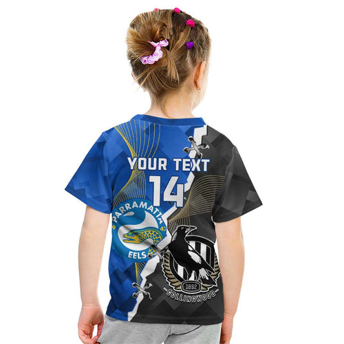 Custom Magpies Football And Eels Rugby Kid T Shirt Dynamic Style