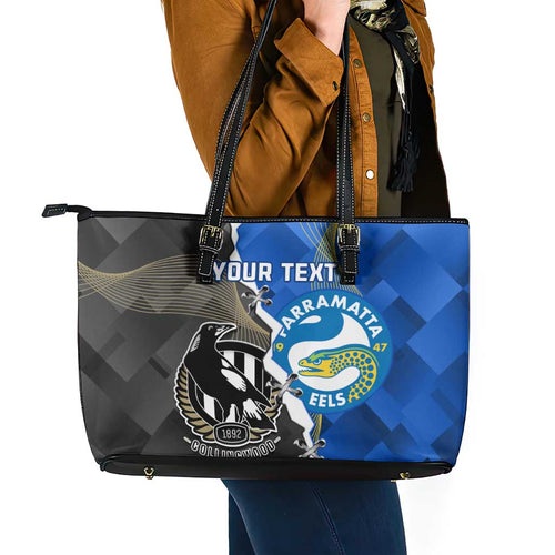 Custom Magpies Football And Eels Rugby Leather Tote Bag Dynamic Style