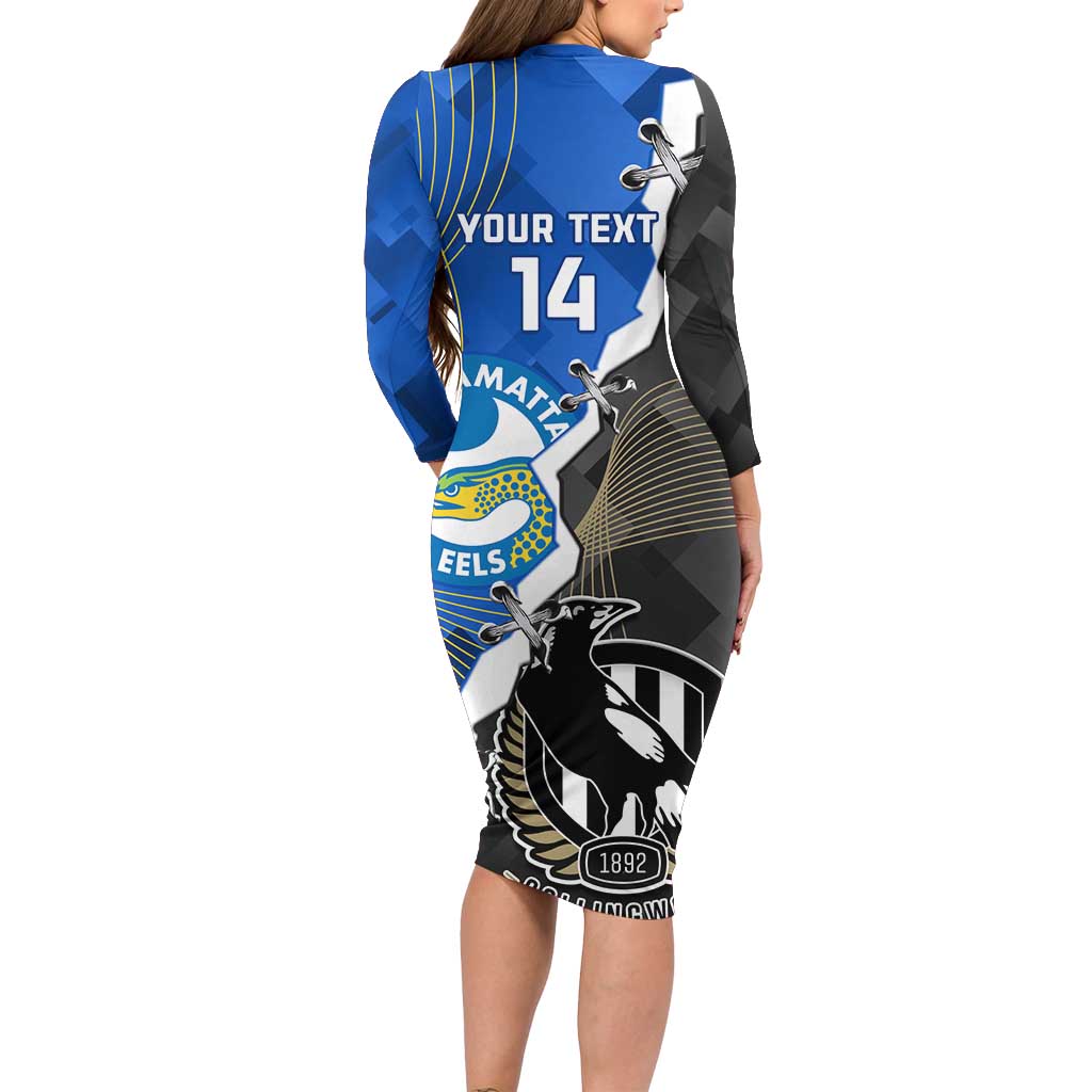 Custom Magpies Football And Eels Rugby Long Sleeve Bodycon Dress Dynamic Style