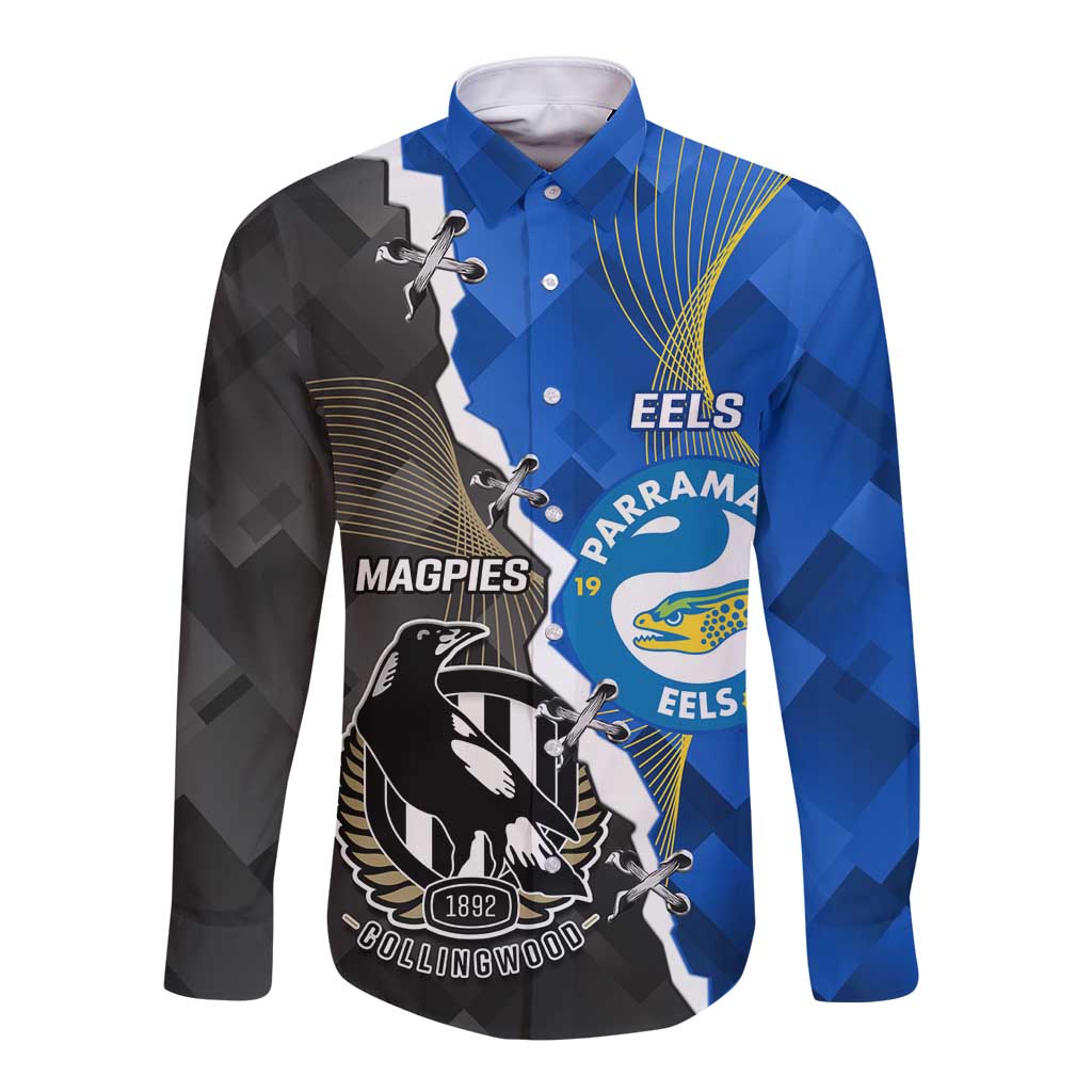 Custom Magpies Football And Eels Rugby Long Sleeve Button Shirt Dynamic Style