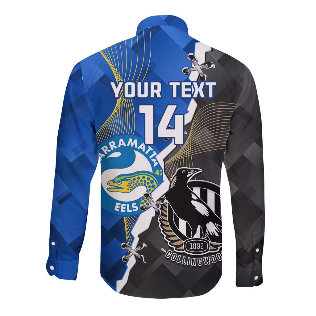 Custom Magpies Football And Eels Rugby Long Sleeve Button Shirt Dynamic Style