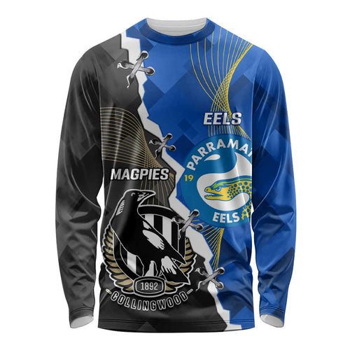 Custom Magpies Football And Eels Rugby Long Sleeve Shirt Dynamic Style