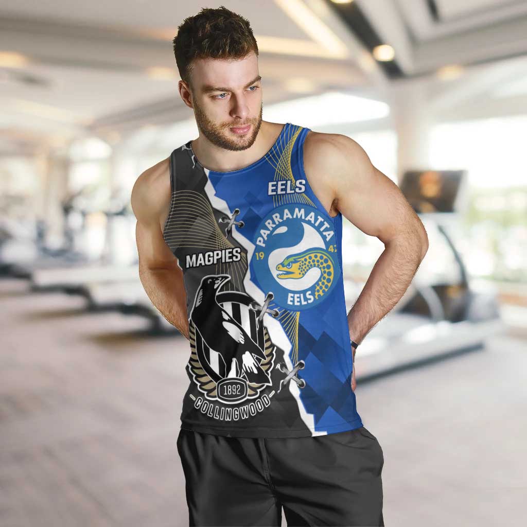 Custom Magpies Football And Eels Rugby Men Tank Top Dynamic Style