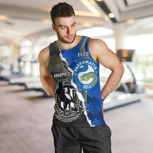 Custom Magpies Football And Eels Rugby Men Tank Top Dynamic Style