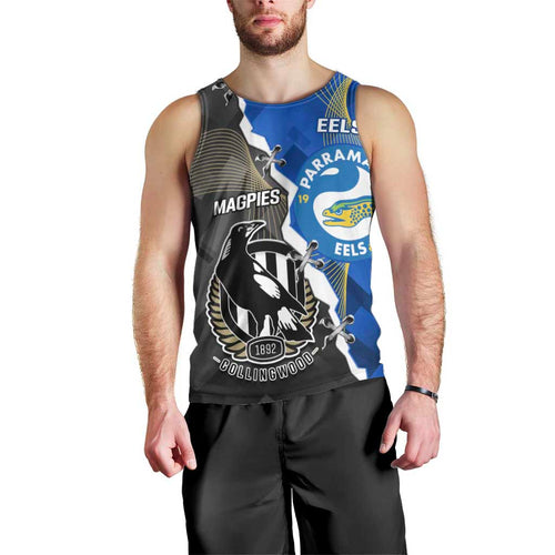 Custom Magpies Football And Eels Rugby Men Tank Top Dynamic Style