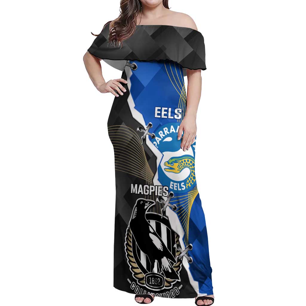 Custom Magpies Football And Eels Rugby Off Shoulder Maxi Dress Dynamic Style