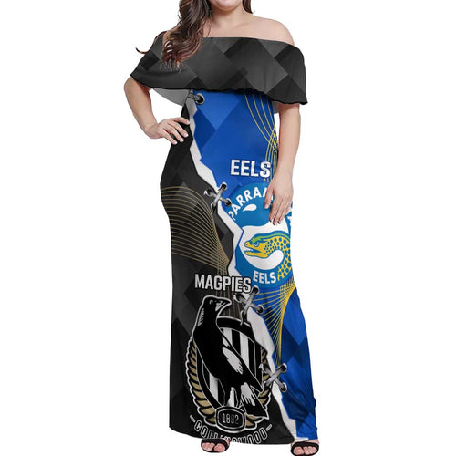Custom Magpies Football And Eels Rugby Off Shoulder Maxi Dress Dynamic Style