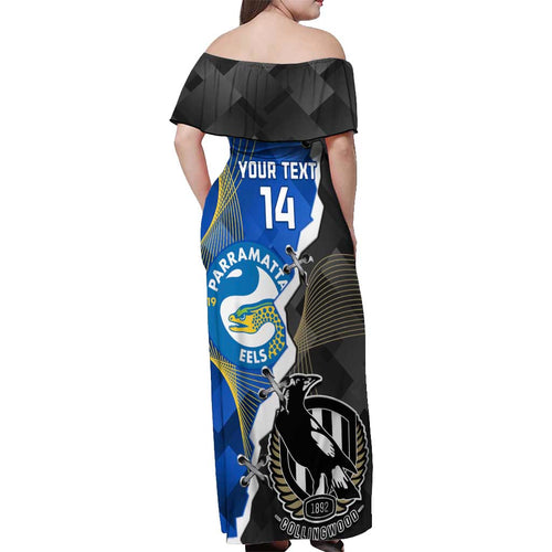 Custom Magpies Football And Eels Rugby Off Shoulder Maxi Dress Dynamic Style