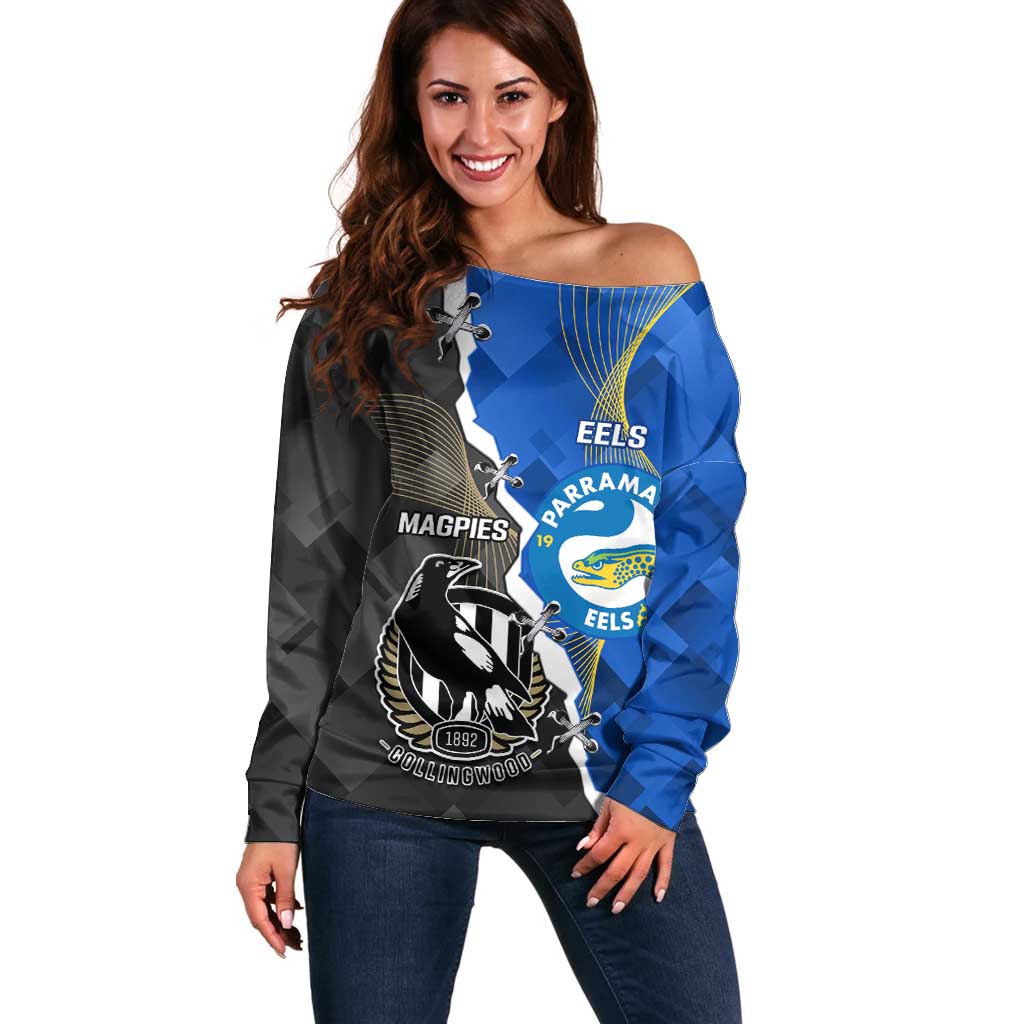 Custom Magpies Football And Eels Rugby Off Shoulder Sweater Dynamic Style