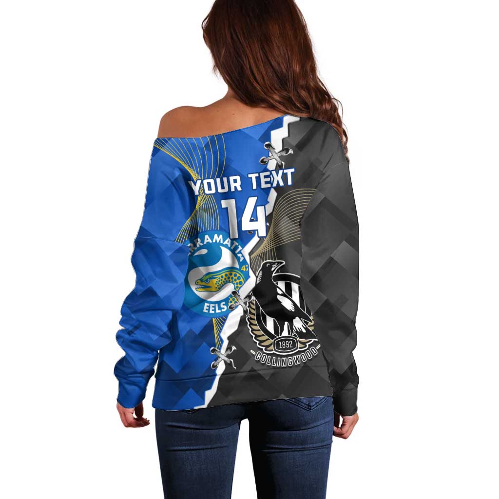 Custom Magpies Football And Eels Rugby Off Shoulder Sweater Dynamic Style