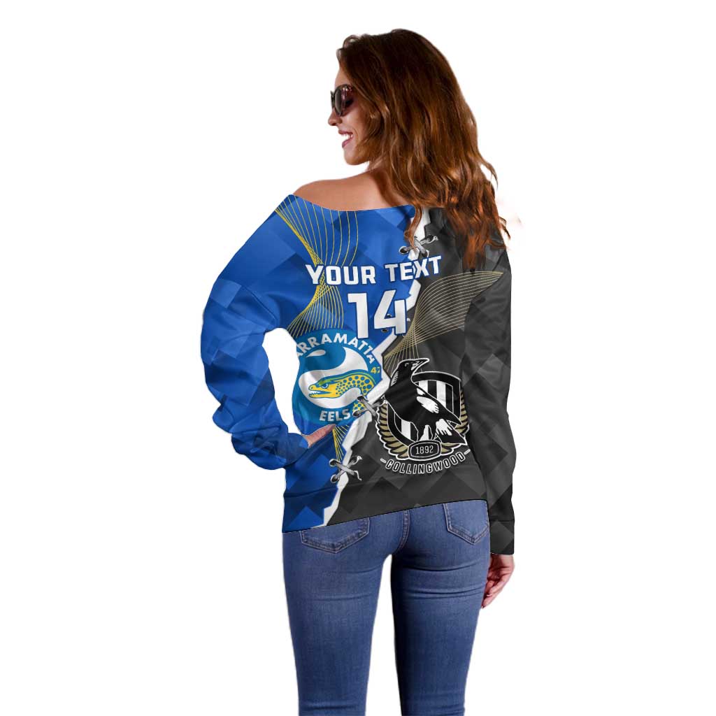 Custom Magpies Football And Eels Rugby Off Shoulder Sweater Dynamic Style