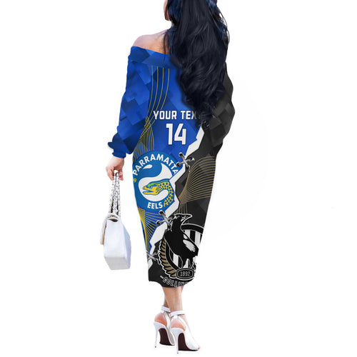 Custom Magpies Football And Eels Rugby Off The Shoulder Long Sleeve Dress Dynamic Style