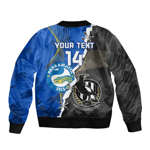 Custom Magpies Football And Eels Rugby Sleeve Zip Bomber Jacket Dynamic Style