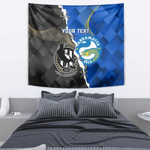 Custom Magpies Football And Eels Rugby Tapestry Dynamic Style