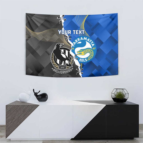 Custom Magpies Football And Eels Rugby Tapestry Dynamic Style