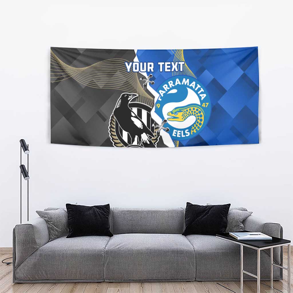 Custom Magpies Football And Eels Rugby Tapestry Dynamic Style