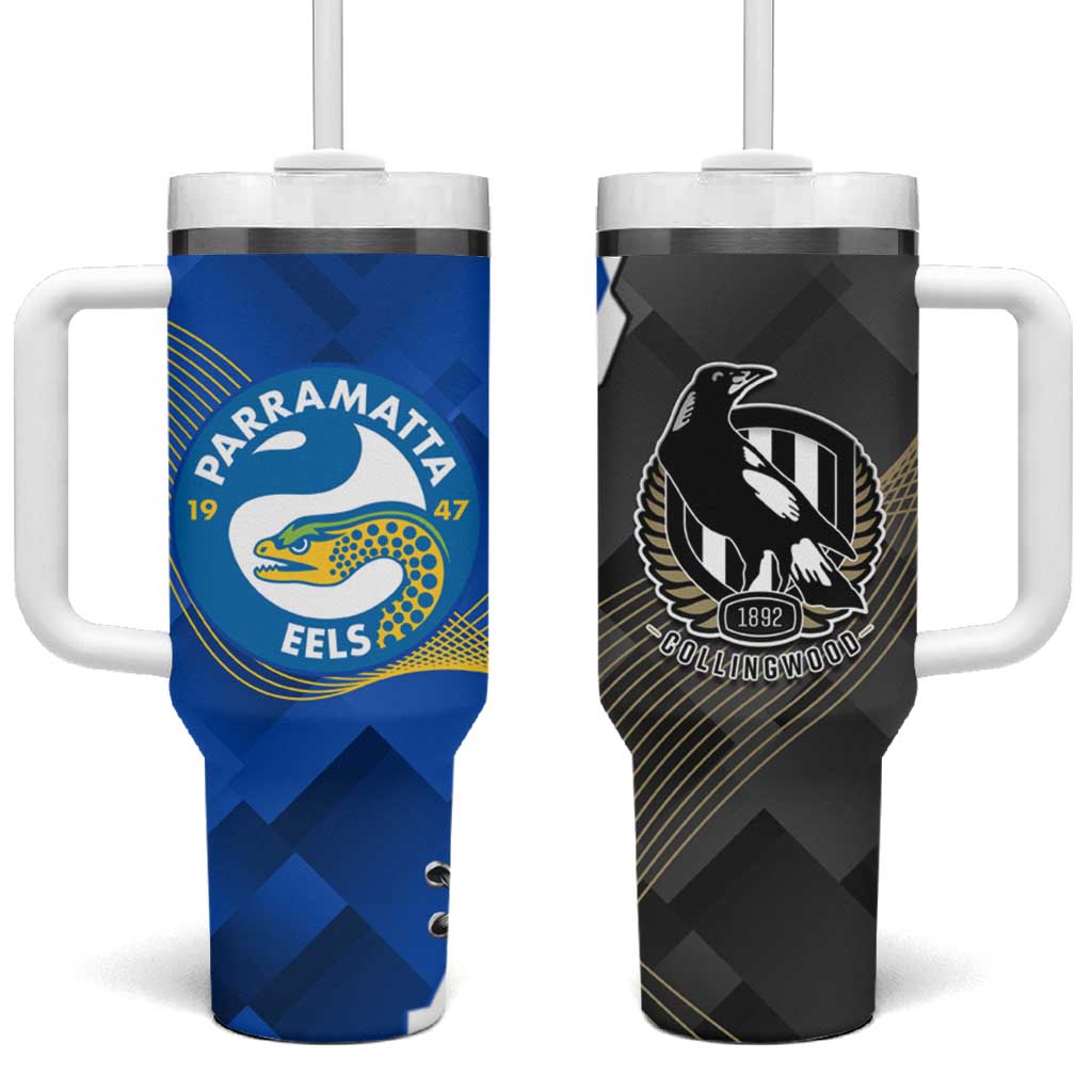 Custom Magpies Football And Eels Rugby Tumbler With Handle Dynamic Style