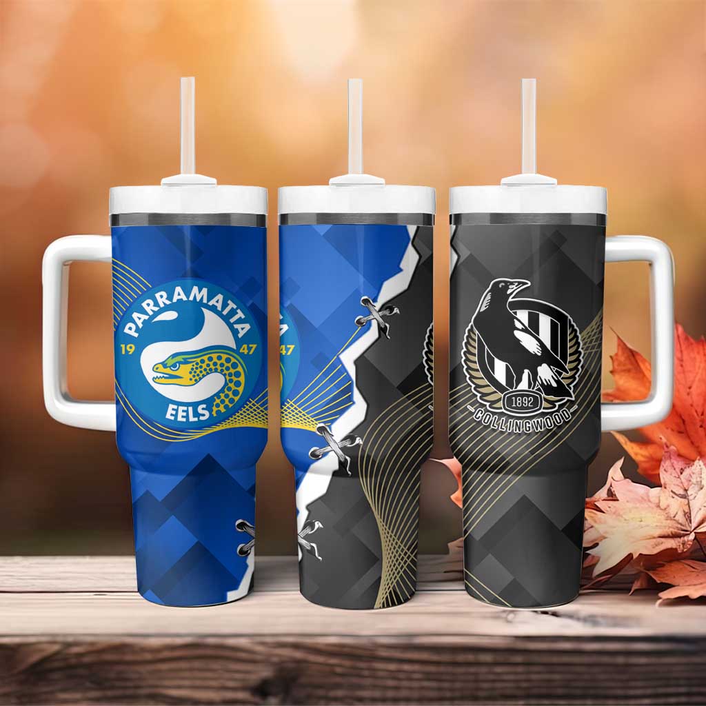 Custom Magpies Football And Eels Rugby Tumbler With Handle Dynamic Style